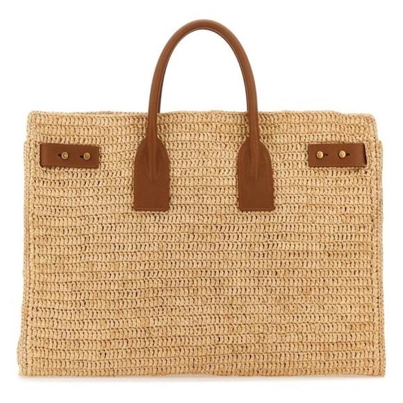 Saint Laurent Medium Sac De Jour Raffia Beige Brown Shoulder Top Handle Tote Bag - Picture 15 of 16